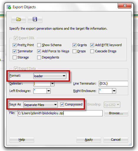 Export data using loader format